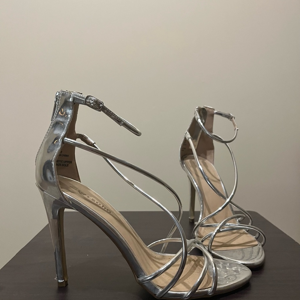 grey strappy zip up heels